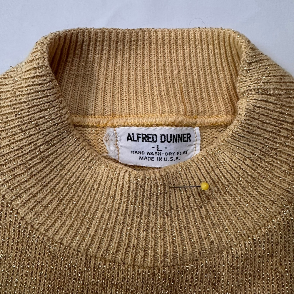 Alfred Dunner | Late 80s Gold Metallic Mock Neck Sweater | USA Made Vintage - L - Picture 3 of 10